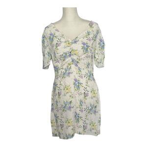 The Kooples Dress Womens Large/3 White Floral Romantic Mood Ruched V Neck Mini
